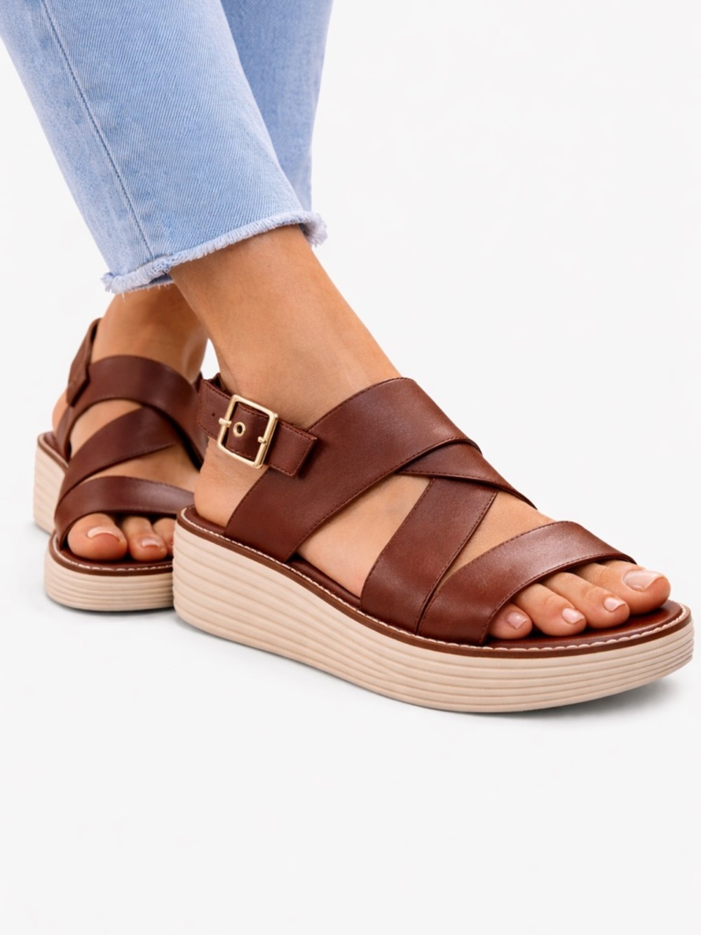 Cole Haan Brown Leather 2.5” Platform SandalsCrisscross Comfort 11B